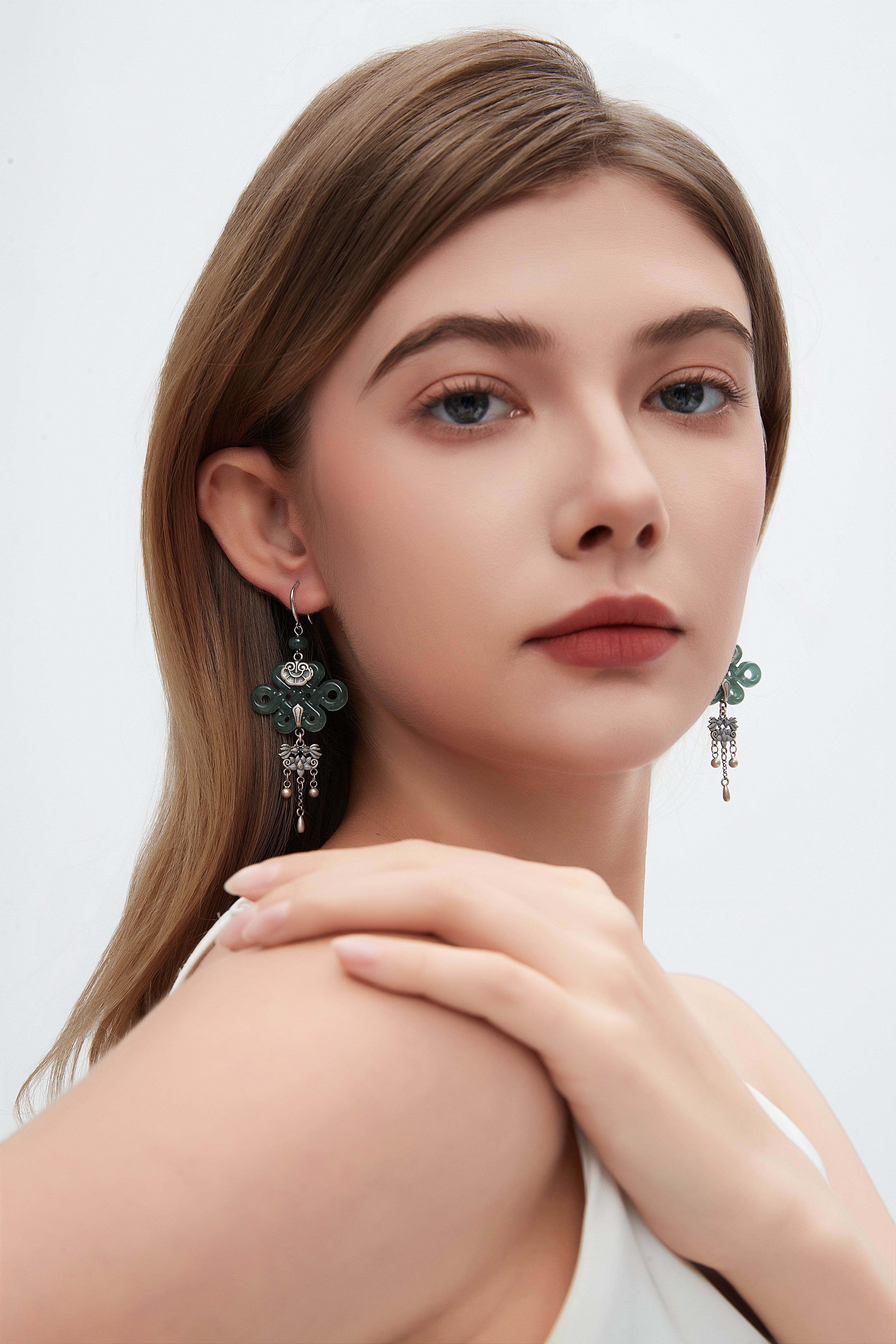 【HAN MO】Chinese knot original jade earrings