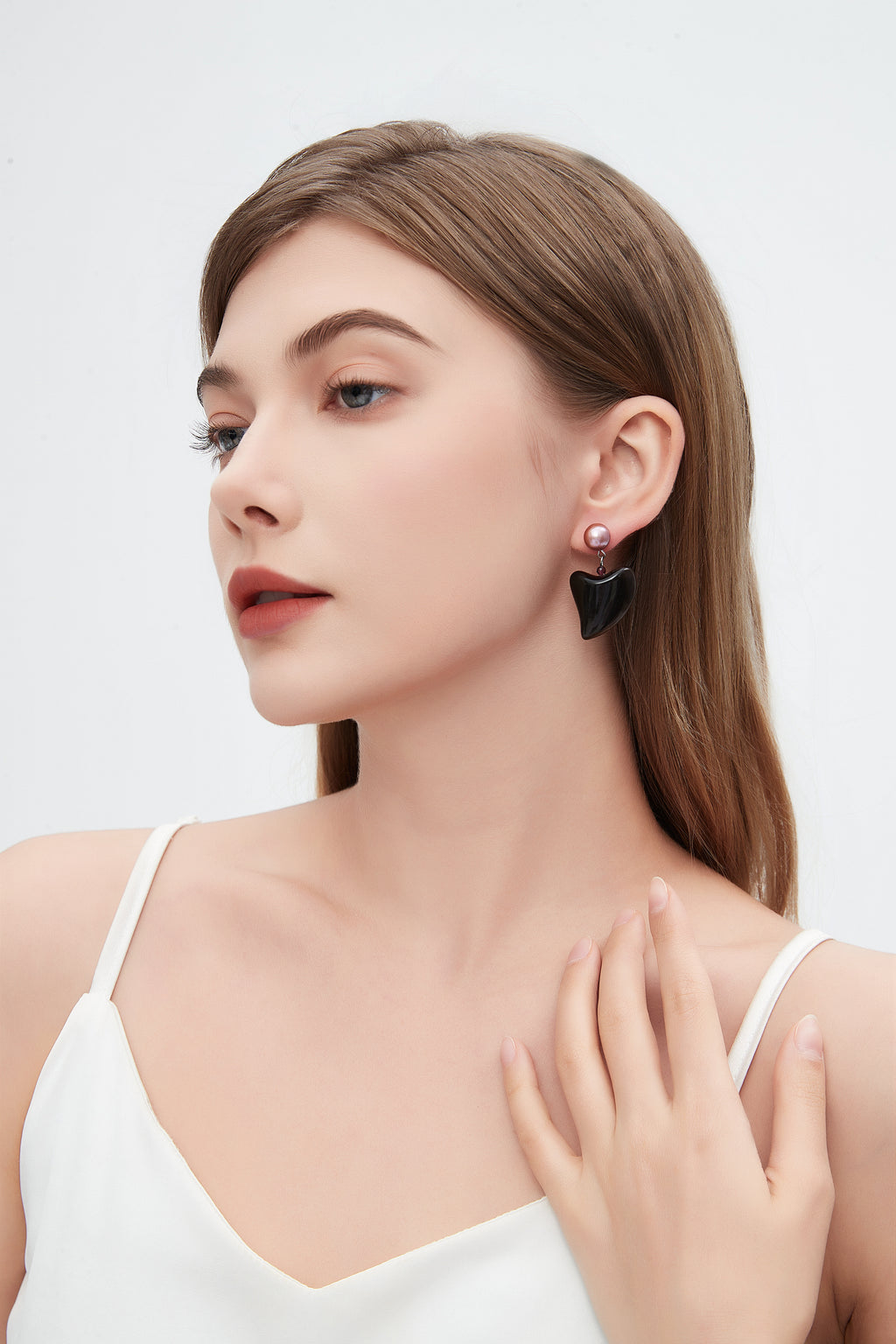 【YI MO】Black diamond horn pearl original design handmade earrings