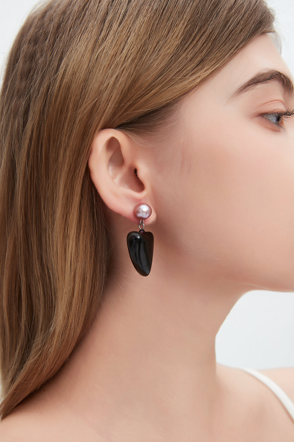 【YI MO】Black diamond horn pearl original design handmade earrings