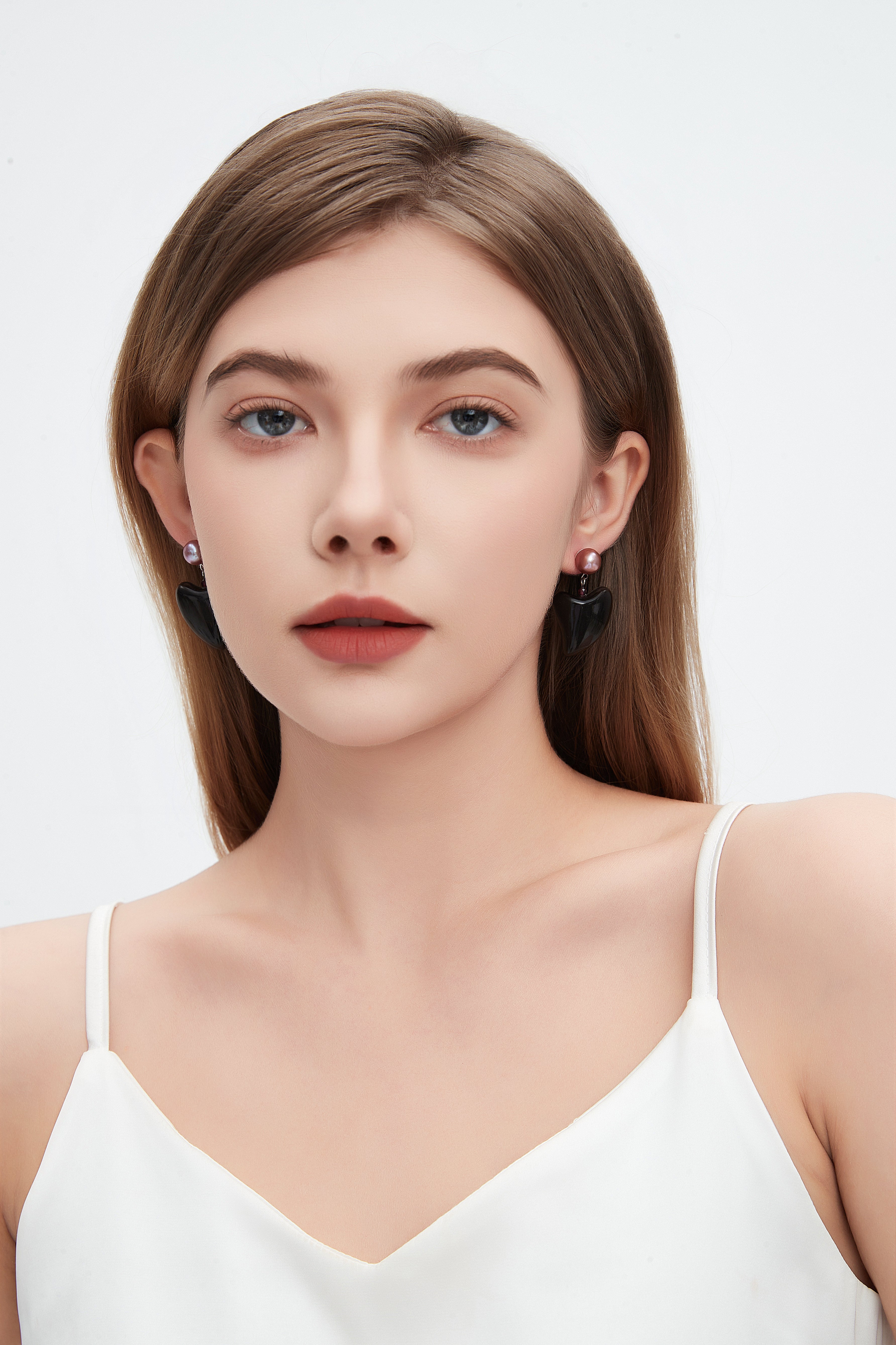 【YI MO】Black diamond horn pearl original design handmade earrings