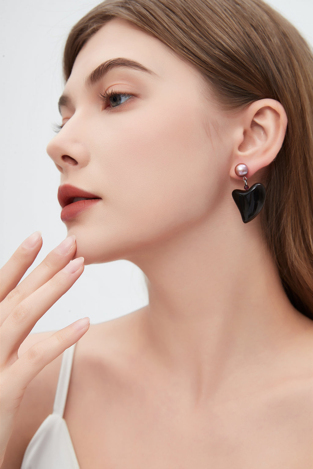 【YI MO】Black diamond horn pearl original design handmade earrings