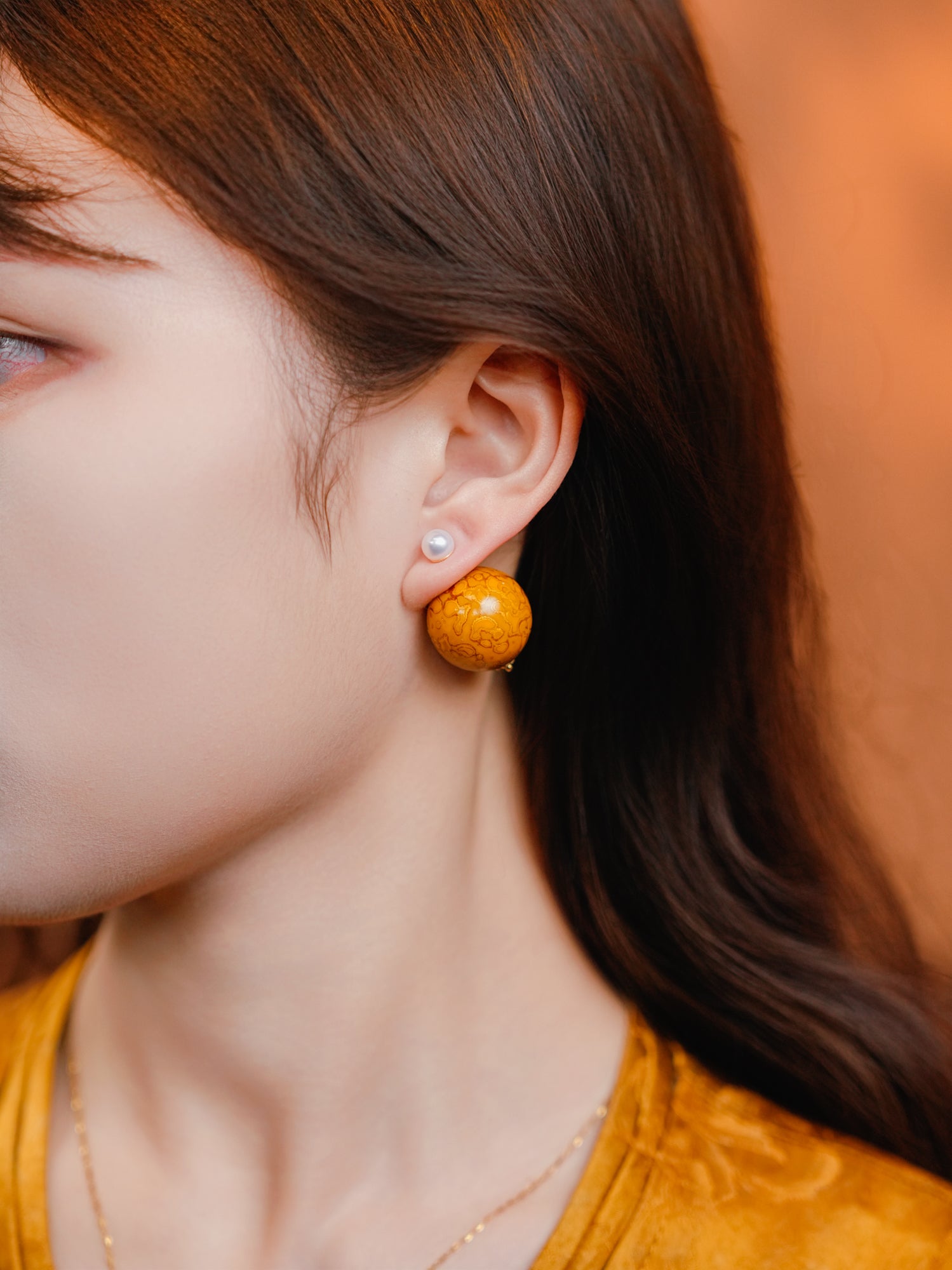 【Lacquer】Oriental handmade lacquer beads natural earrings