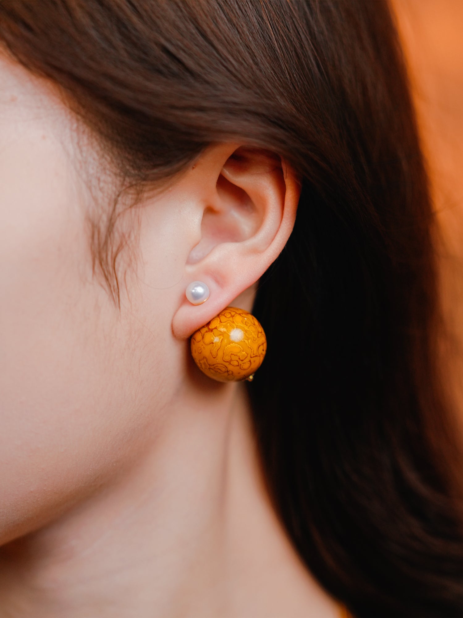 【Lacquer】Oriental handmade lacquer beads natural earrings