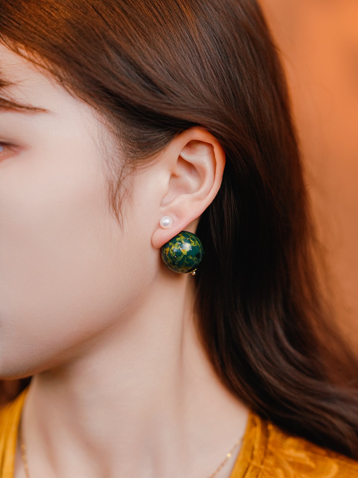 【Lacquer】Oriental handmade lacquer beads natural earrings