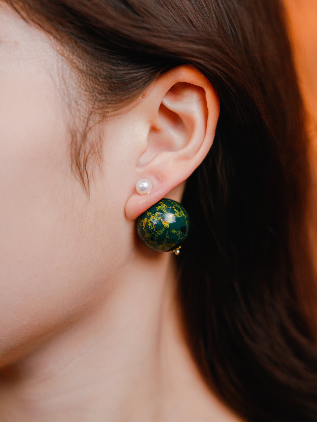 【Lacquer】Oriental handmade lacquer beads natural earrings