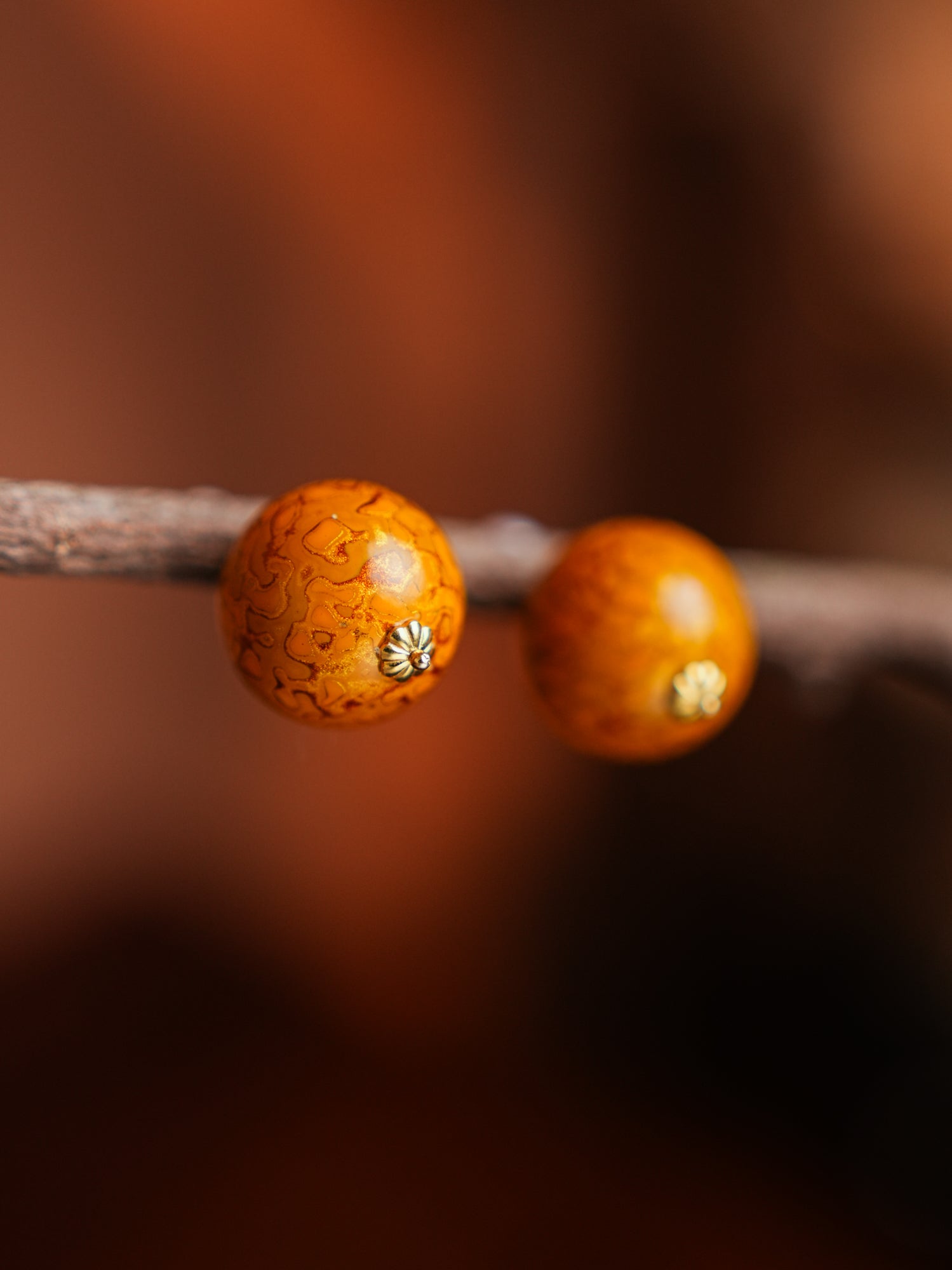 【Lacquer】Oriental handmade lacquer beads natural earrings